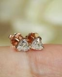 Đôi hoa tai vàng 14k trái tim kim cương nuôi cấy