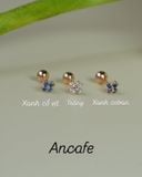 Hoa tai vàng 14K bông hoa nhỏ màu xanh