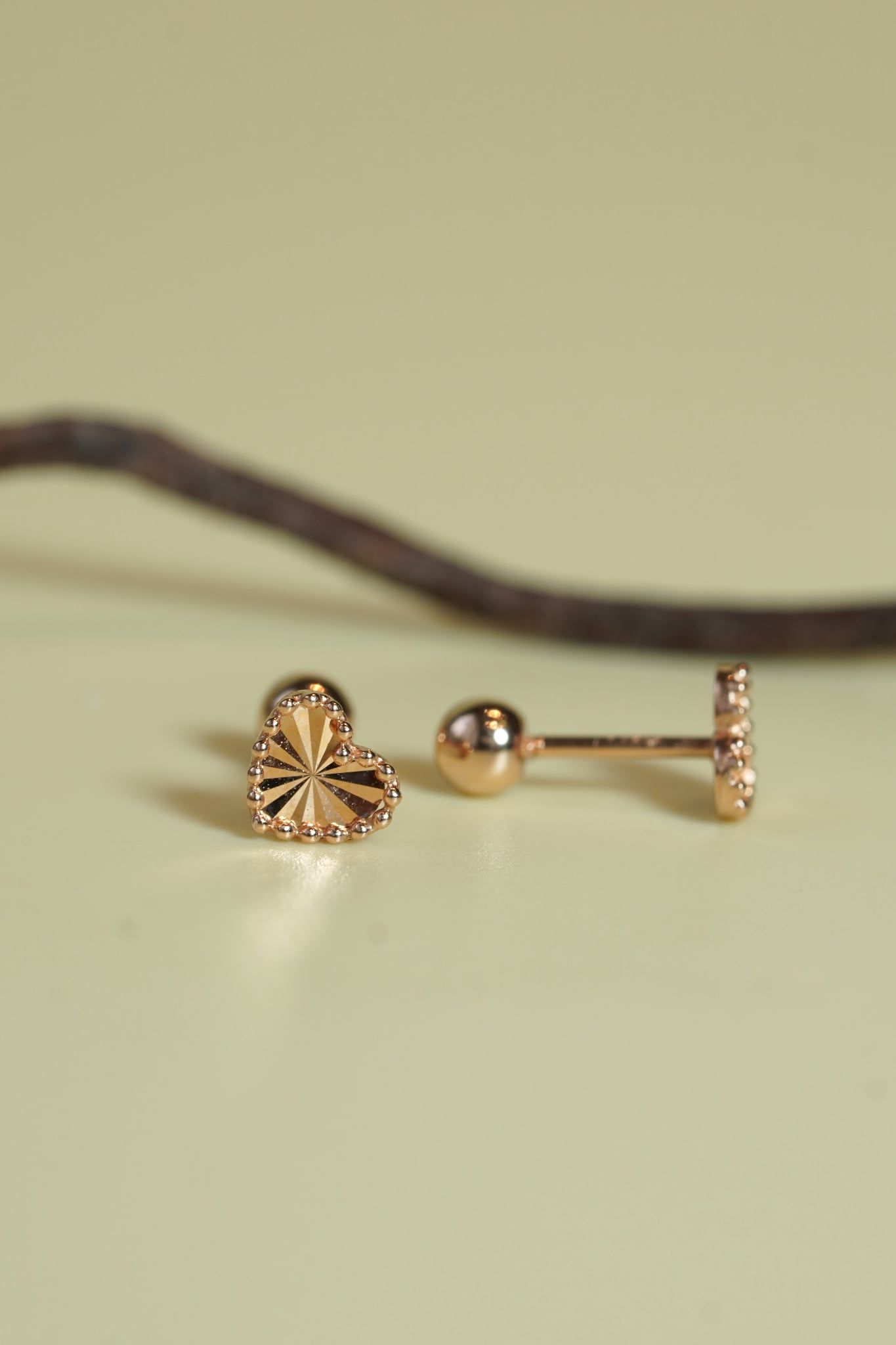 Hoa tai vàng 14k tim trơn họa tiết (ER-GLD-092)