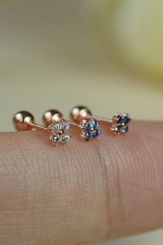  Hoa tai vàng 14K bông hoa nhỏ màu trắng 