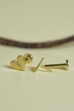 Hoa tai vàng 14k tim trơn chuôi flatback dẹt( ER-GLD-093)
