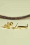 Hoa tai vàng 14k tim trơn chuôi flatback dẹt( ER-GLD-093)