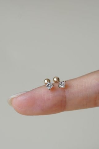  Hoa tai vàng 14k kim cương Lab-Grown Princess Shape 