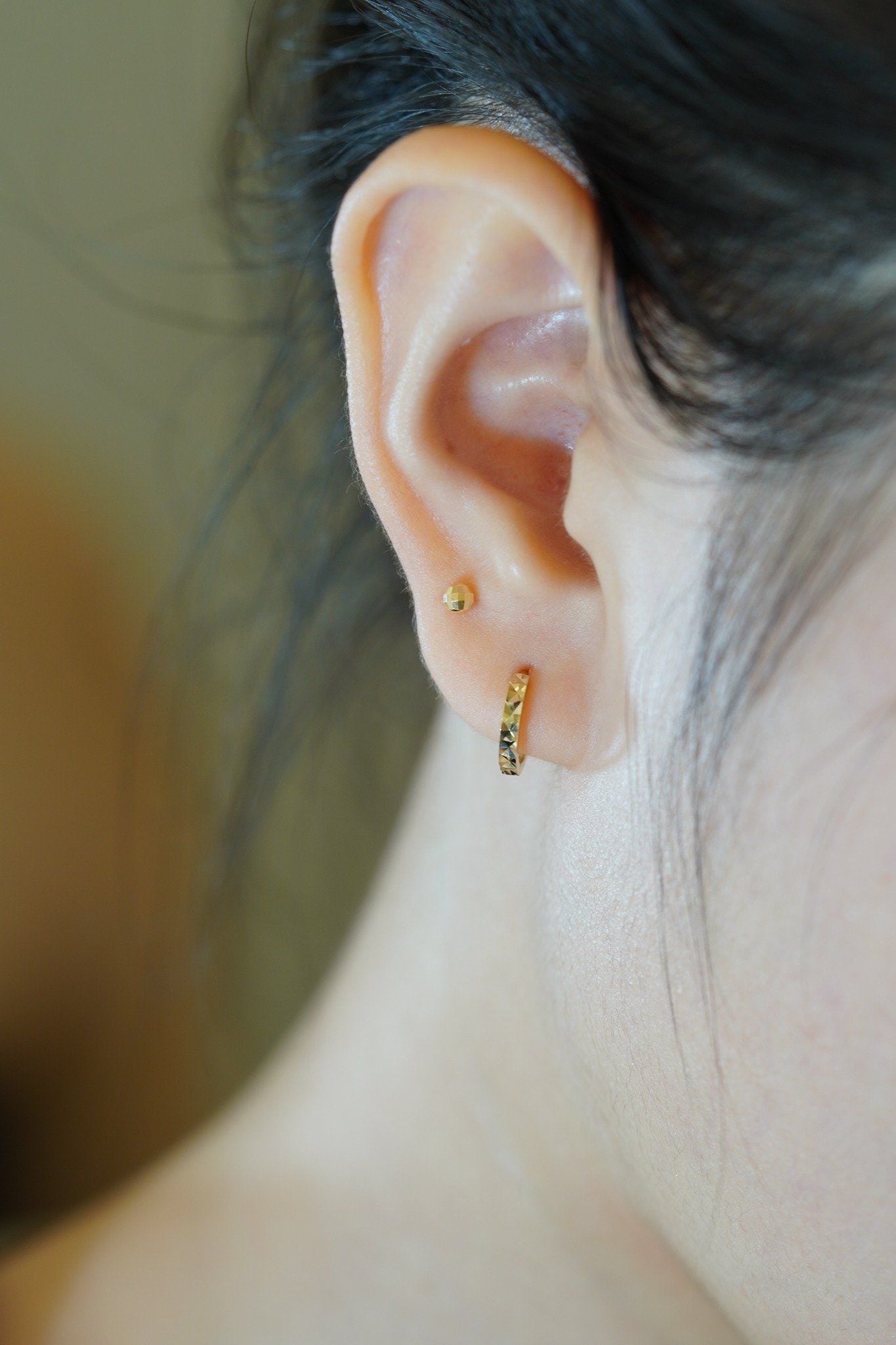 Hoa tai vàng 14k hoops cutting 8mm