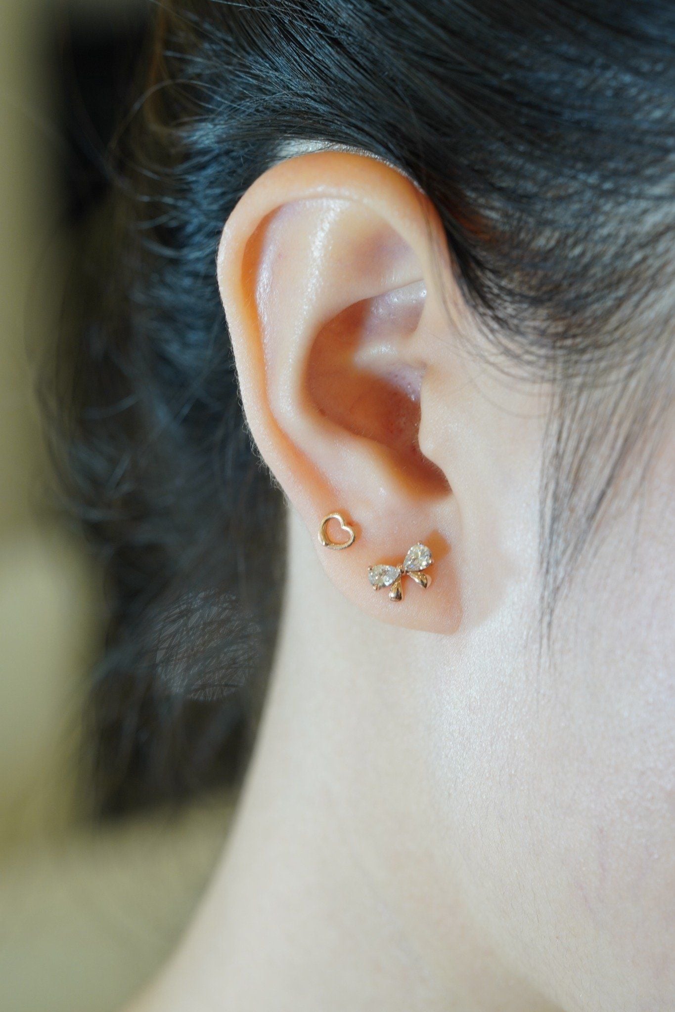 Hoa tai vàng 14k nơ đính đá