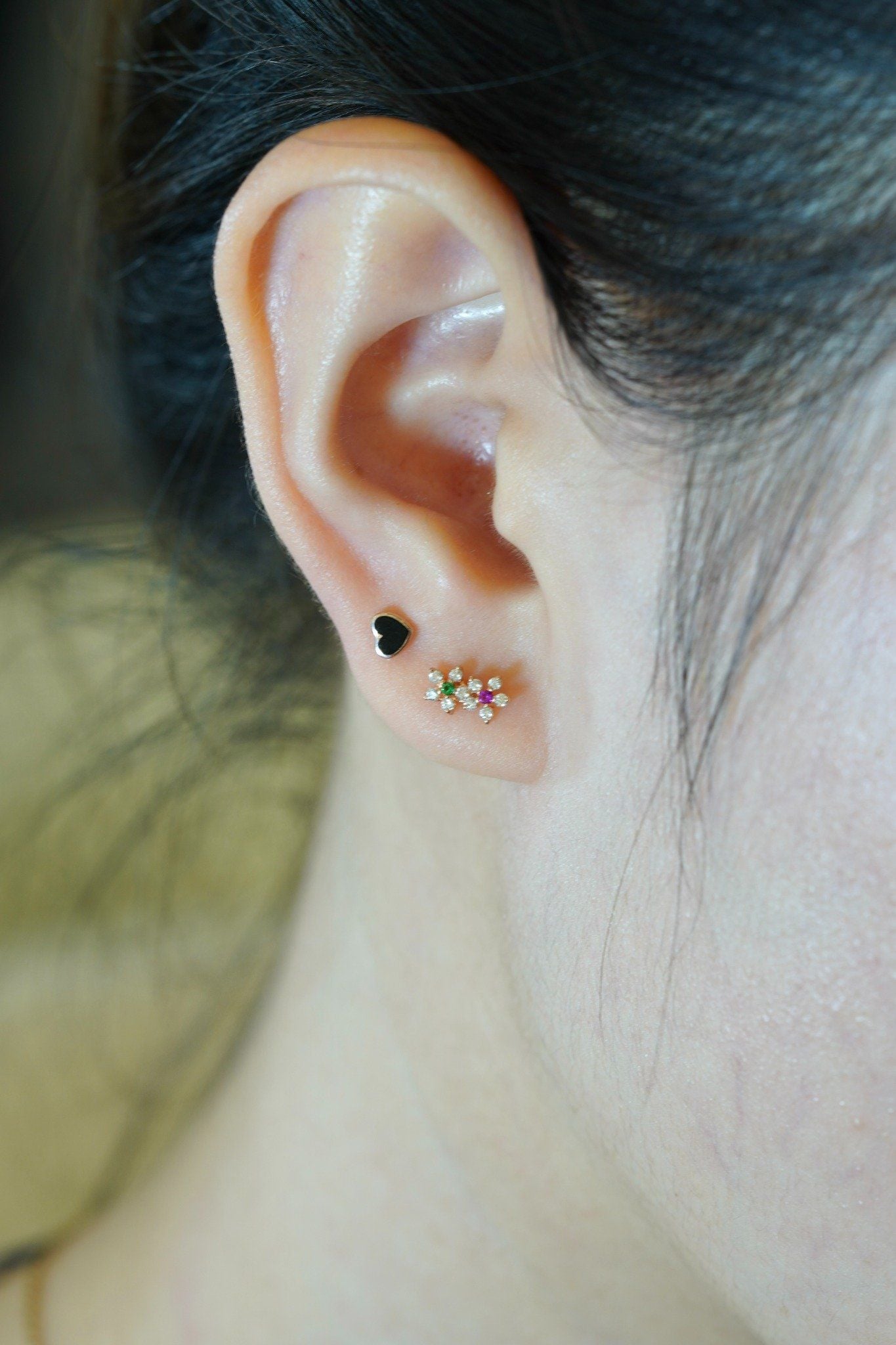 Hoa tai vàng 14K 2 bông hoa ghép