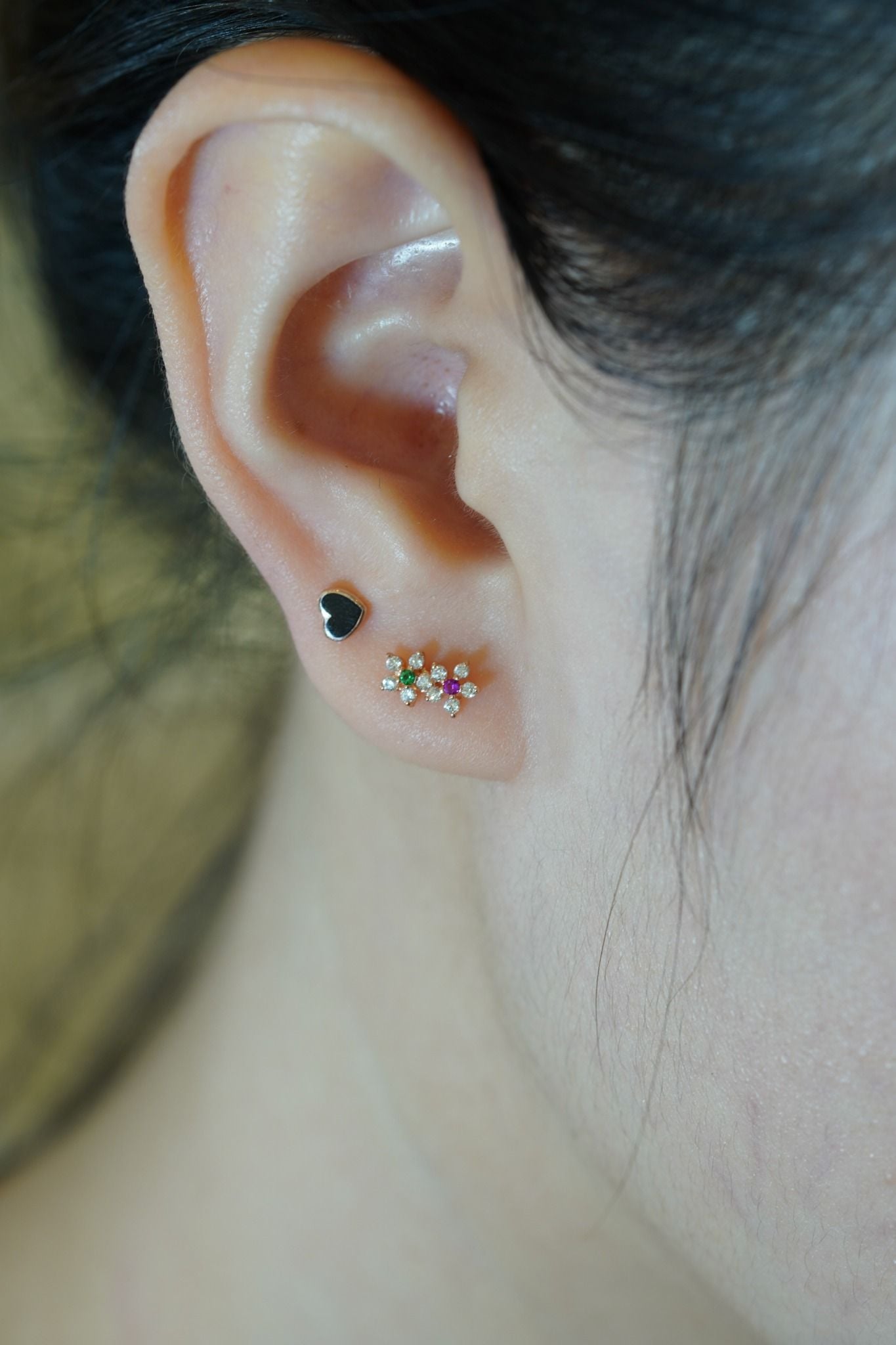 Hoa tai vàng 14K 2 bông hoa ghép