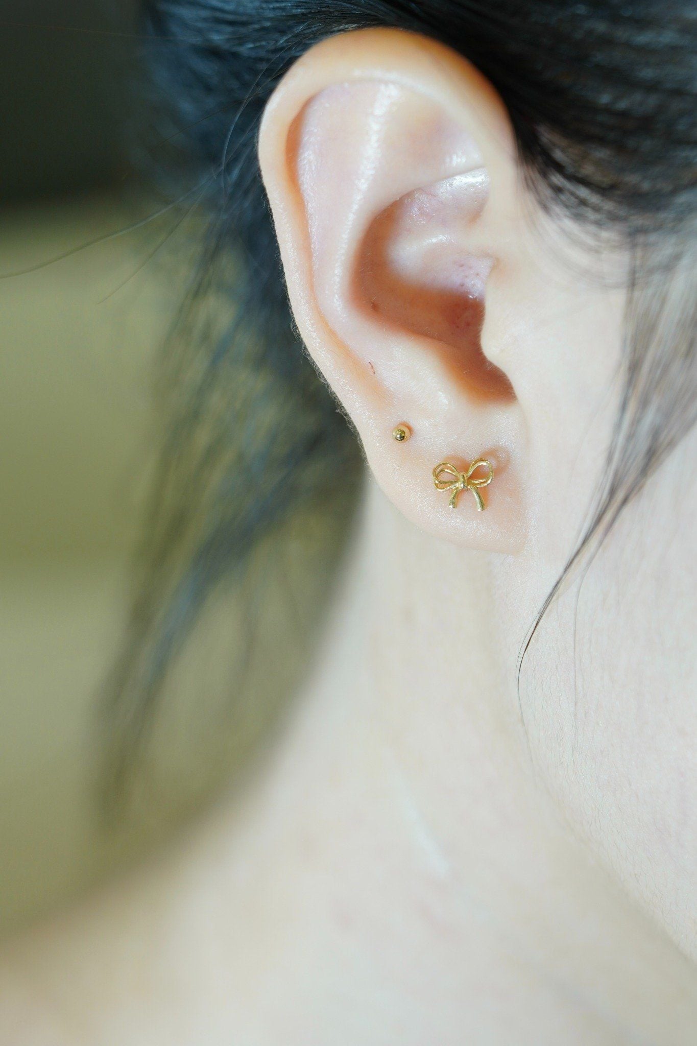 Hoa tai vàng 14K nơ 2 lớp