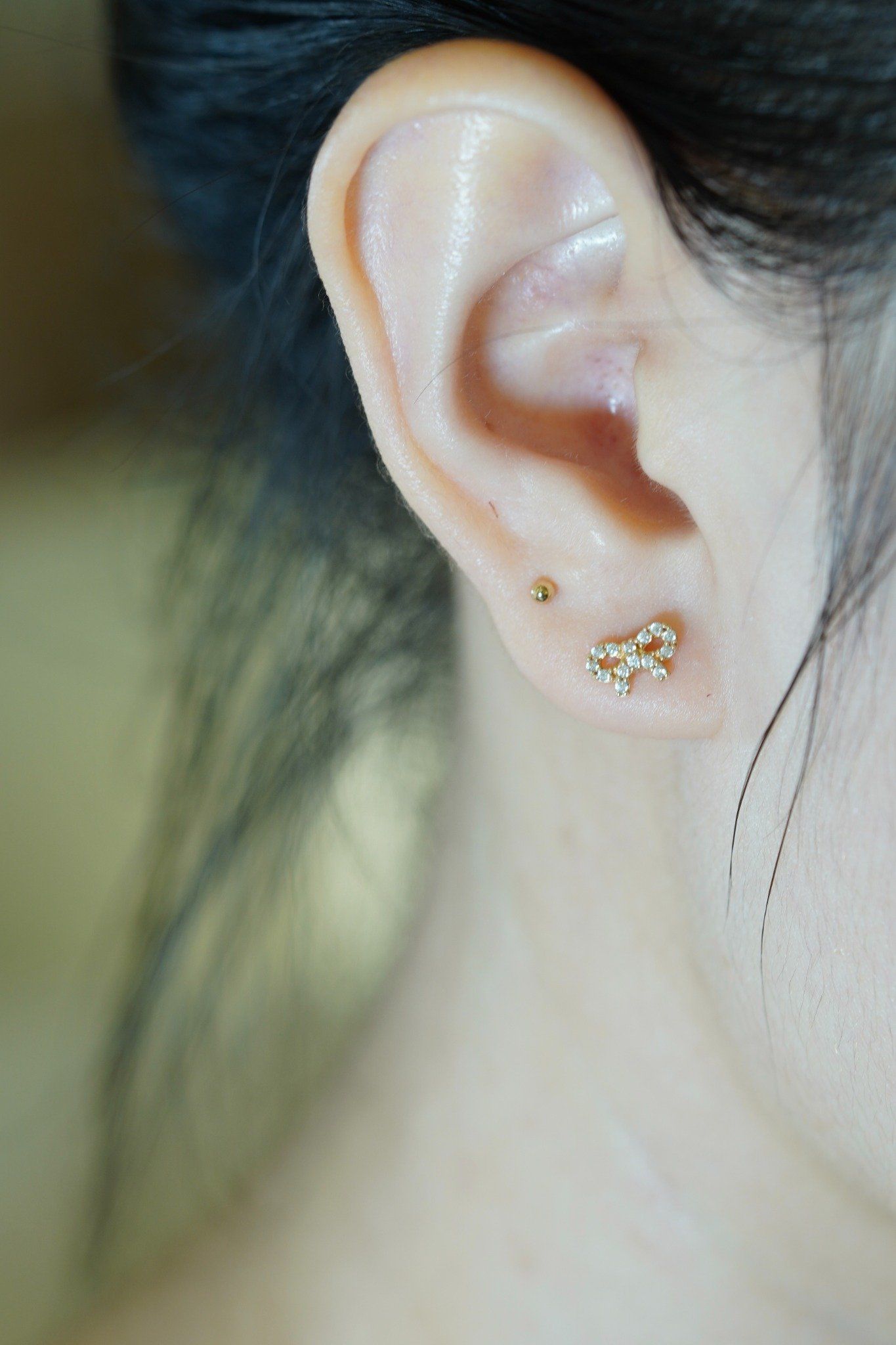 Hoa tai vàng 14k nơ đính đá