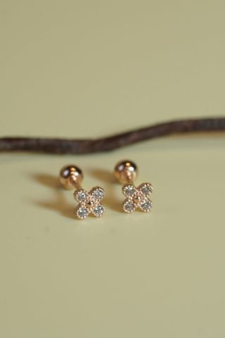  Hoa tai vàng 14K bông hoa 4 cánh 