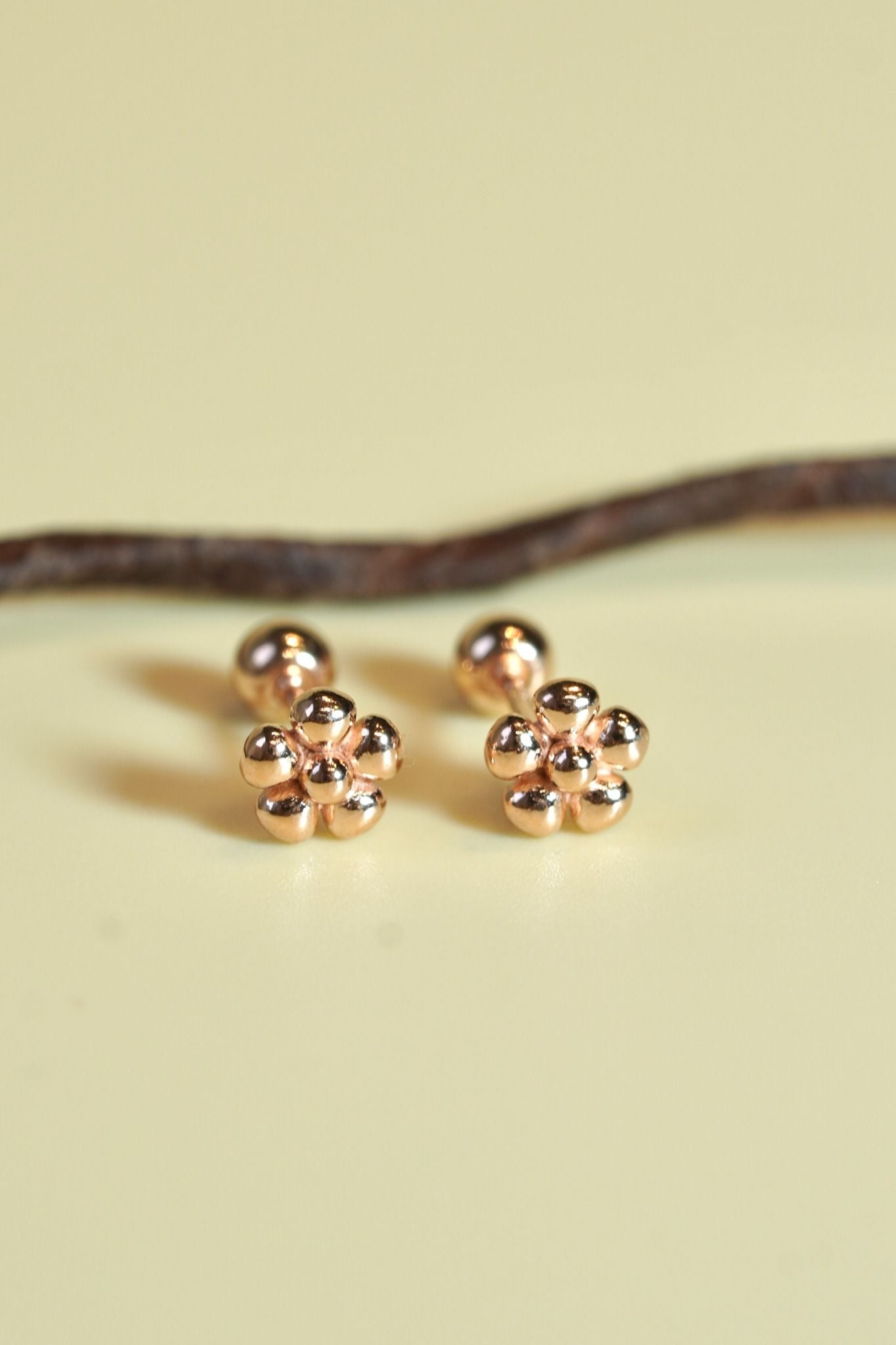 Hoa tai vàng 14k bông hoa bi tròn 5 cánh