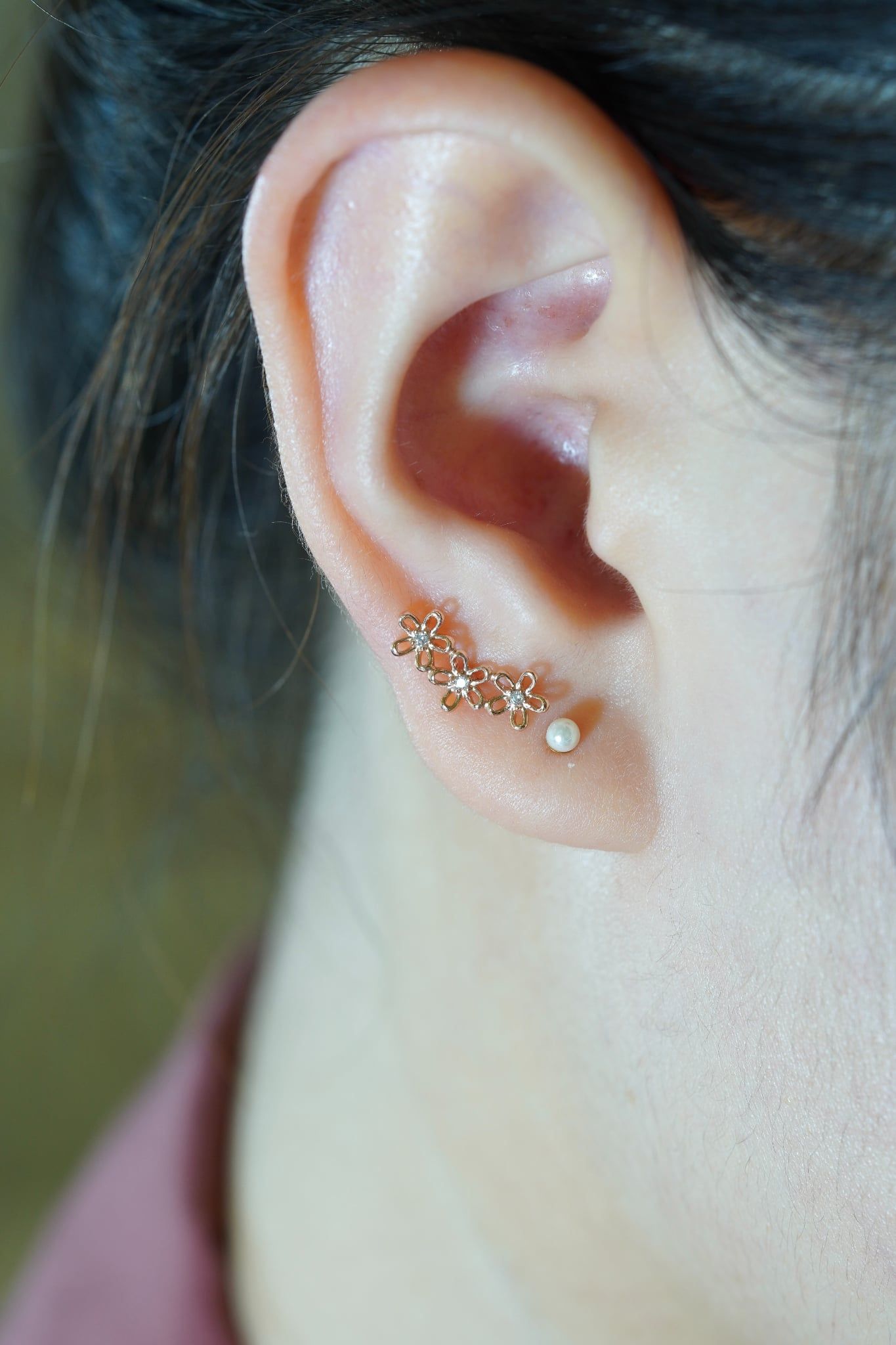 Hoa tai vàng 14k  3 hoa dài ( (ER-GLD- 091)