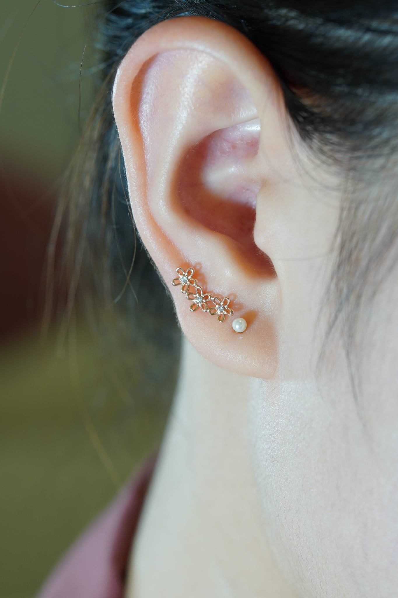 Hoa tai vàng 14k  3 hoa dài ( (ER-GLD- 091)