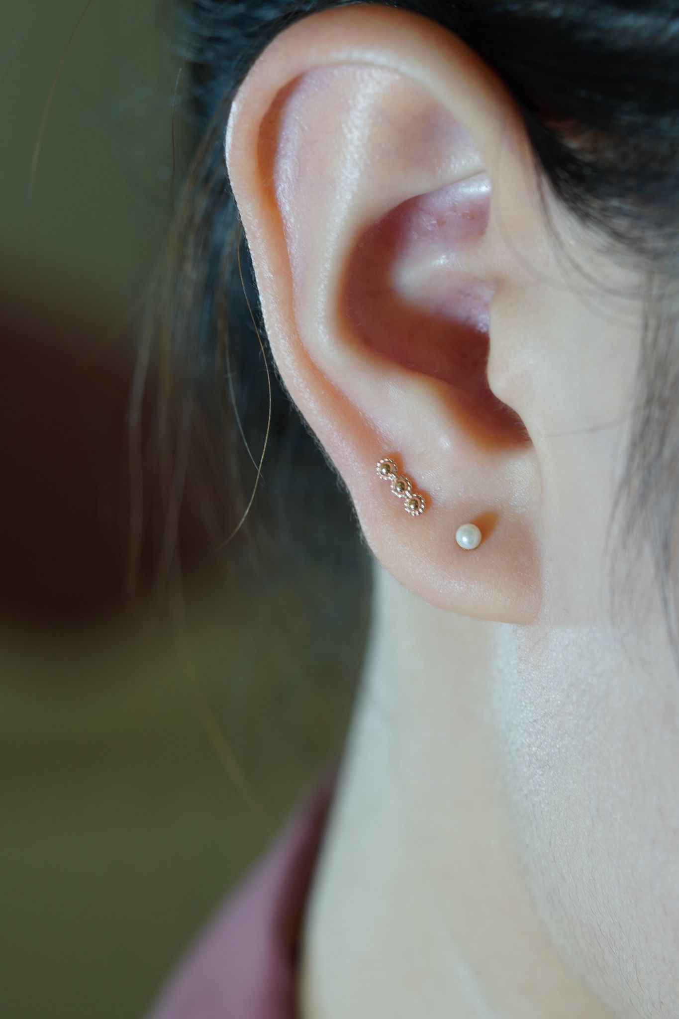 Hoa tai vàng 14k 3 bi họa tiết đính dài (ER-GLD-094)