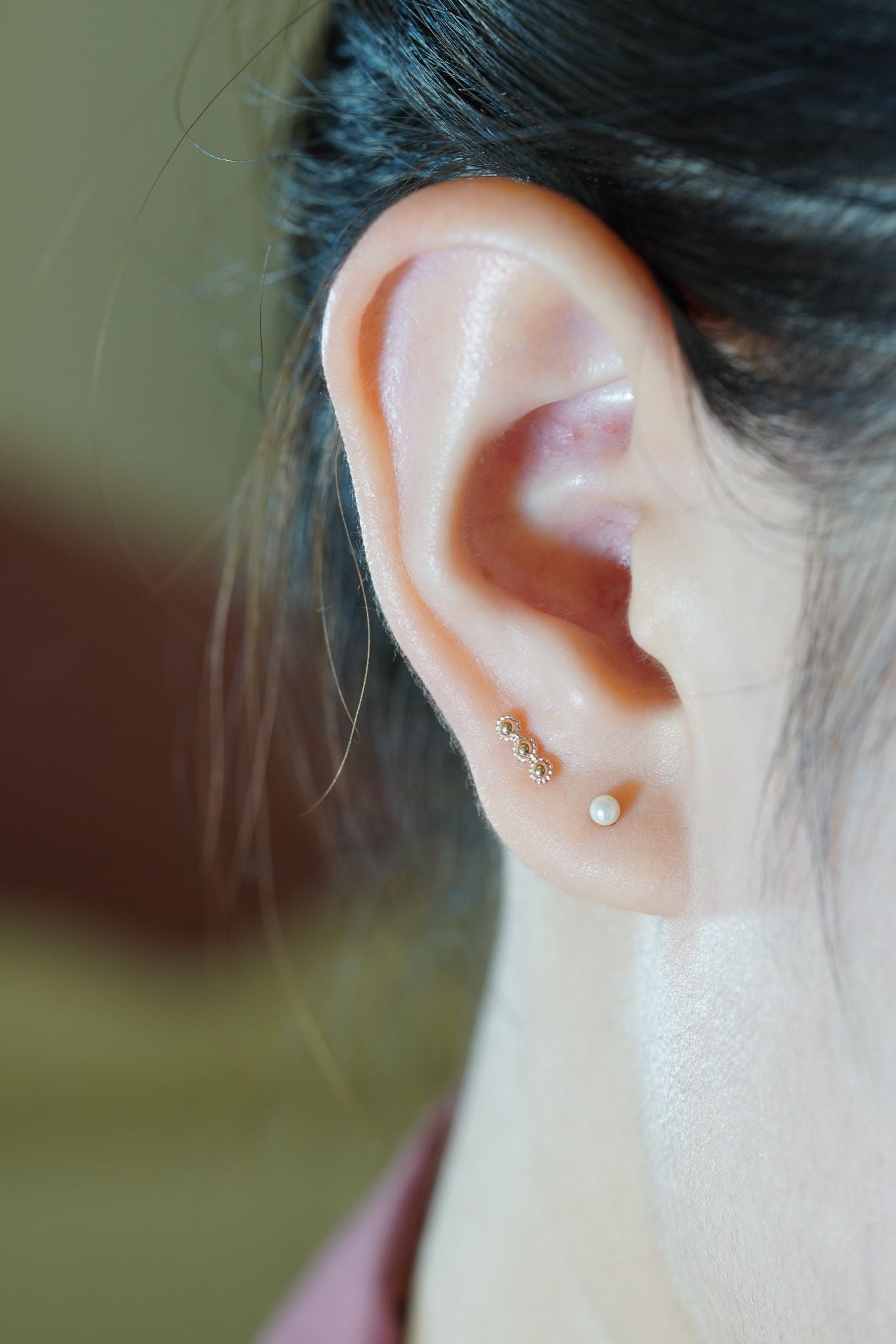 Hoa tai vàng 14k 3 bi họa tiết đính dài (ER-GLD-094)