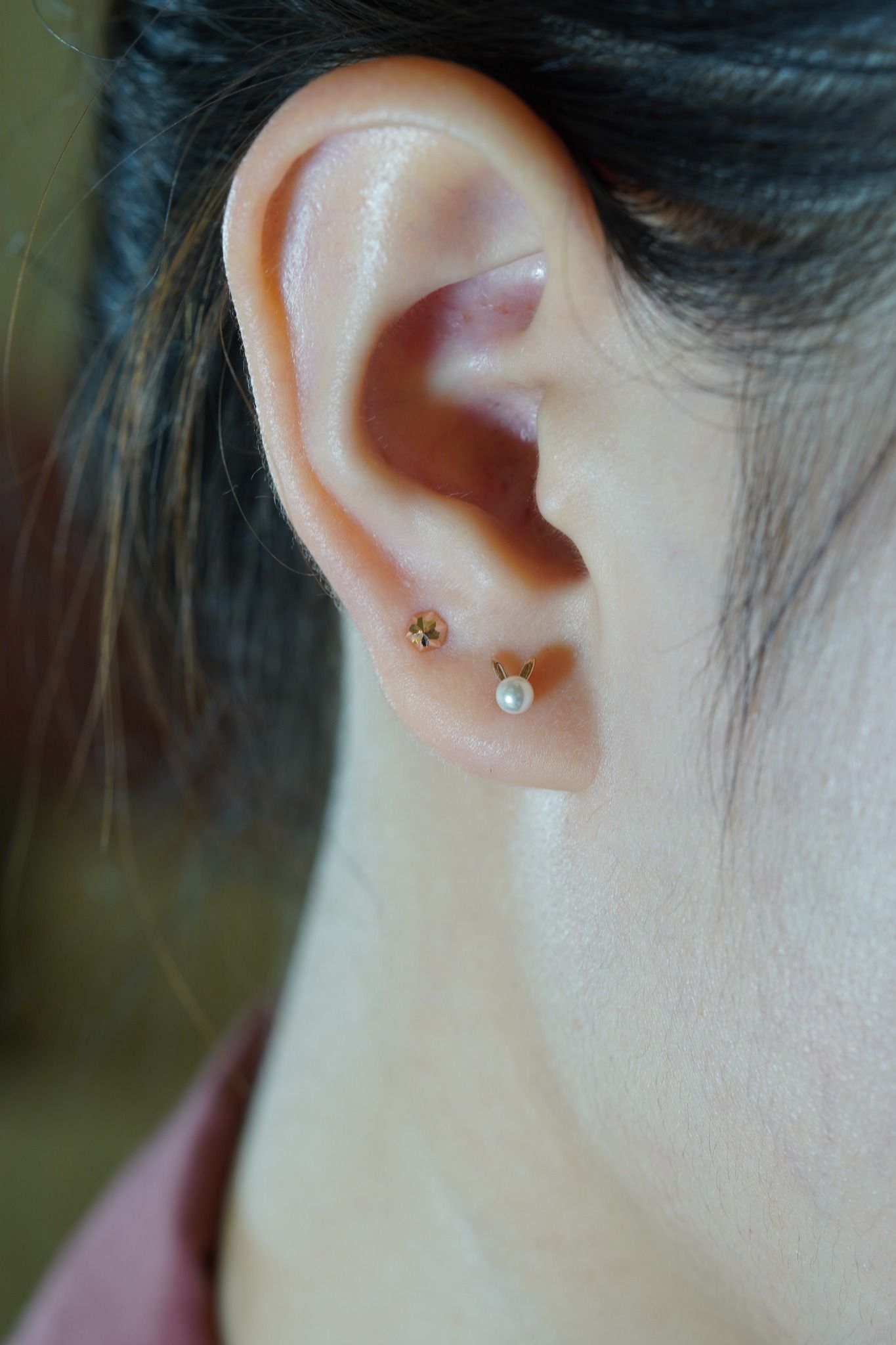 Hoa tai vàng 14k thỏ ngọc trai