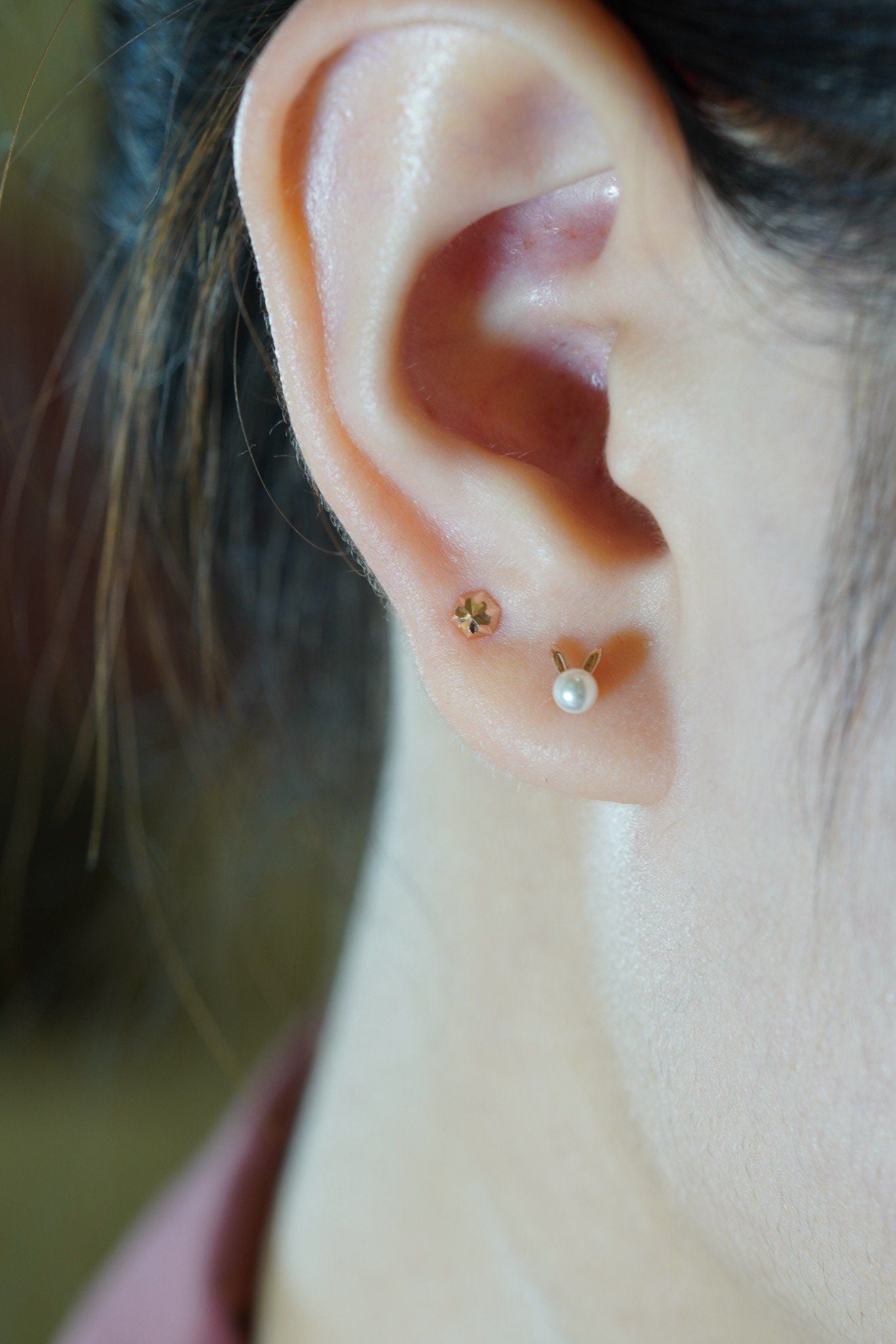 Hoa tai vàng 14k thỏ ngọc trai