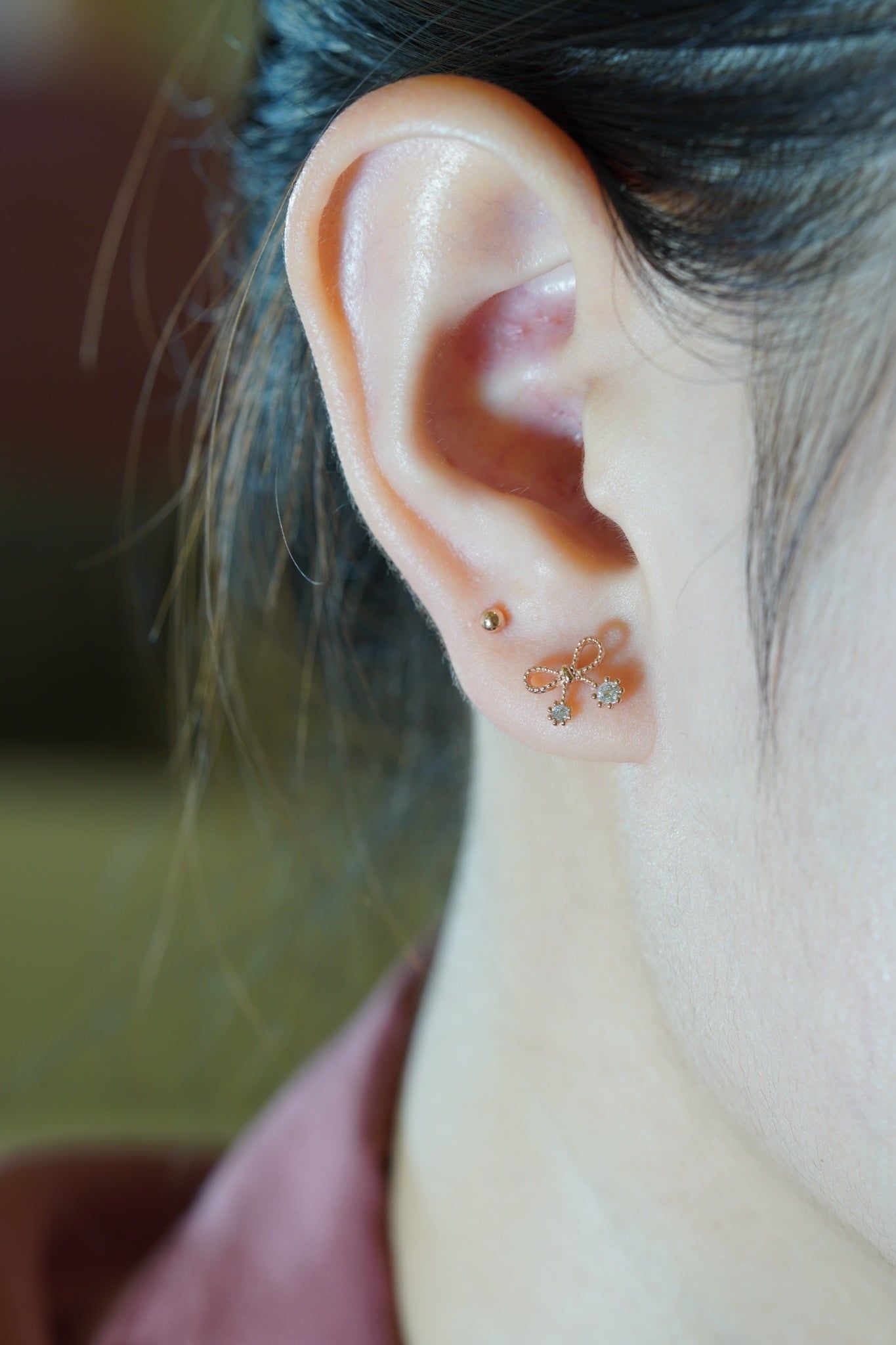 Hoa tai vàng 14k nơ đính đá