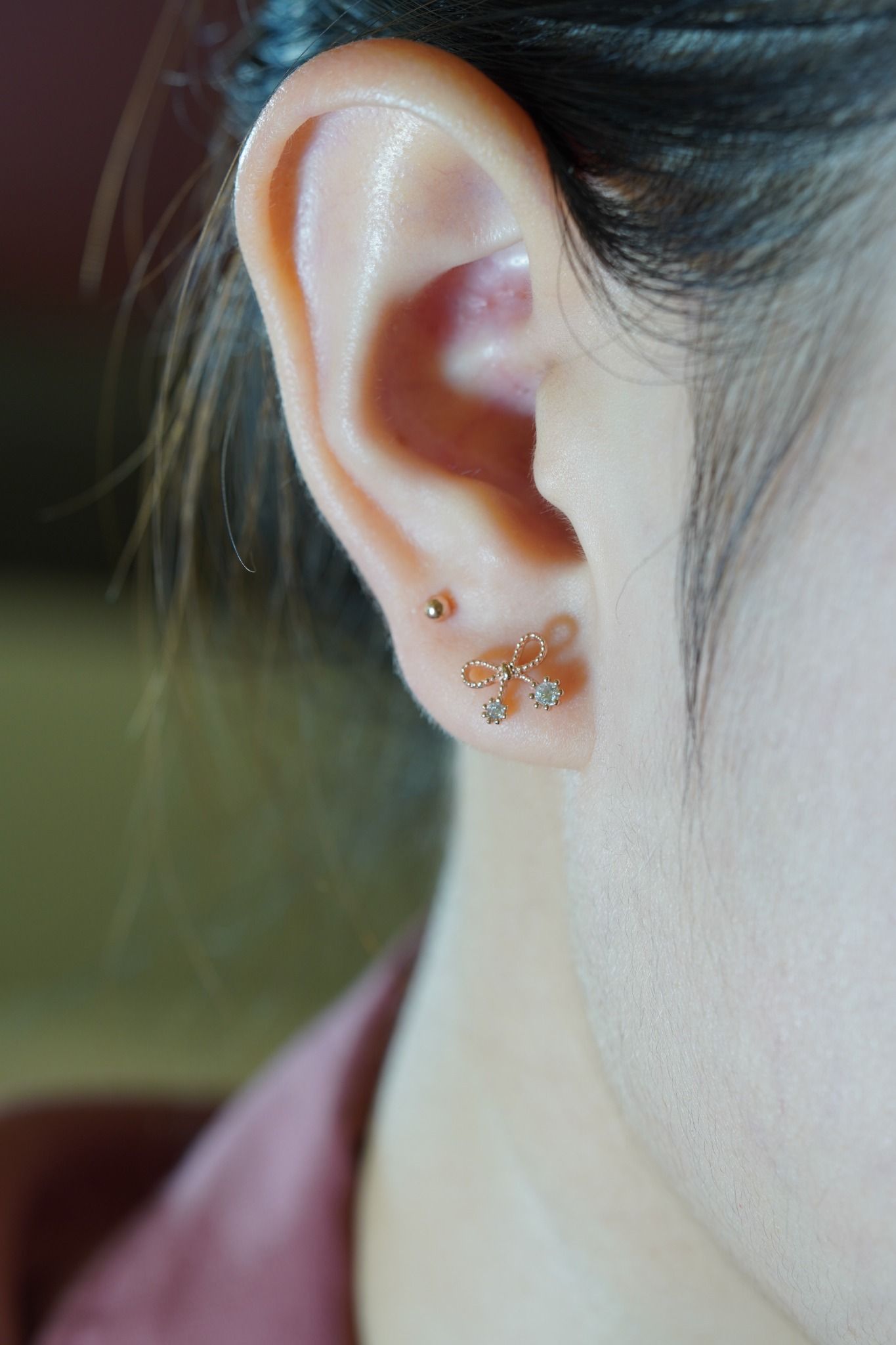 Hoa tai vàng 14k nơ đính đá