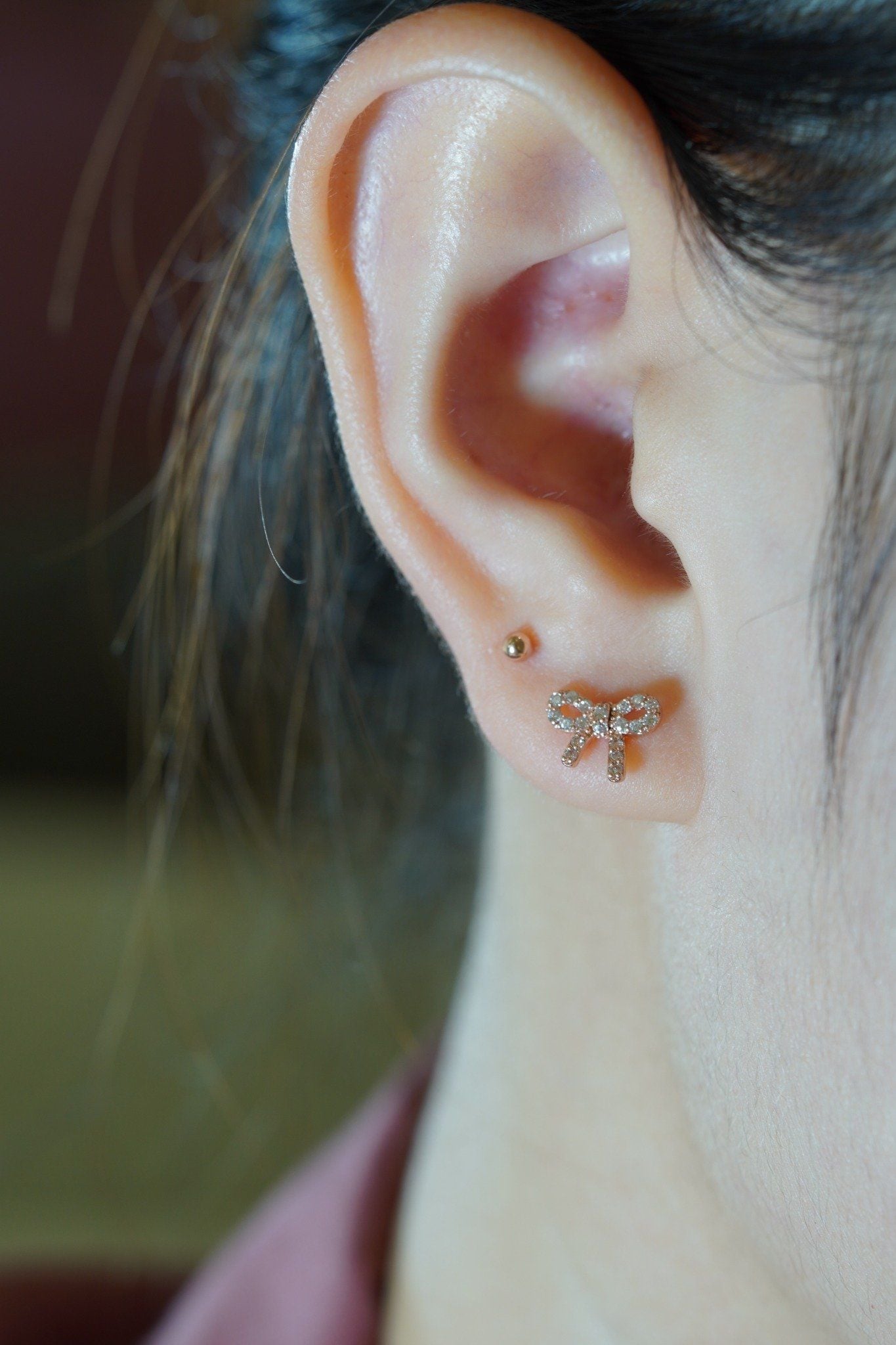 Hoa tai vàng 14k nơ đính đá