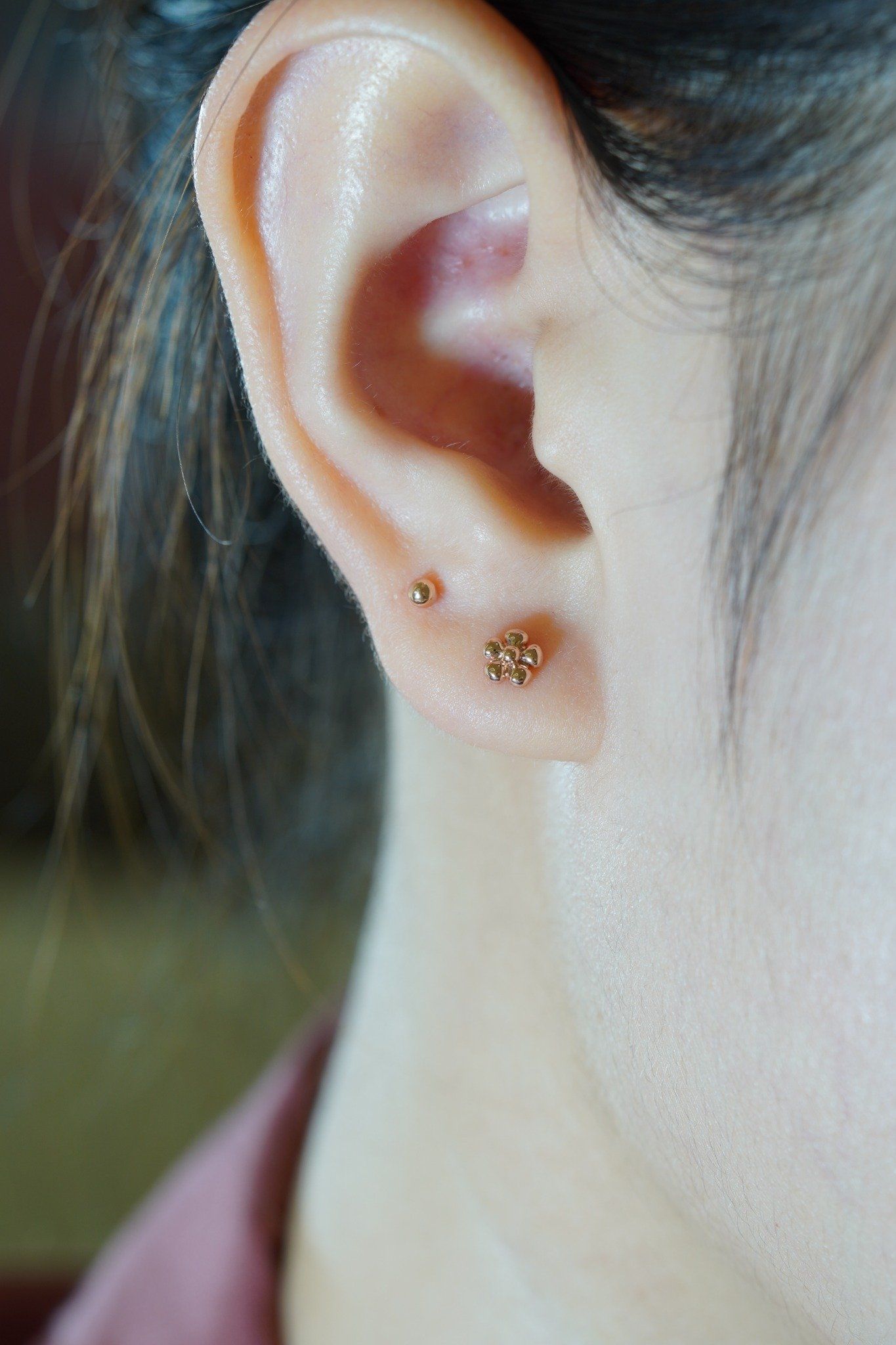 Hoa tai vàng 14k bông hoa bi tròn 5 cánh