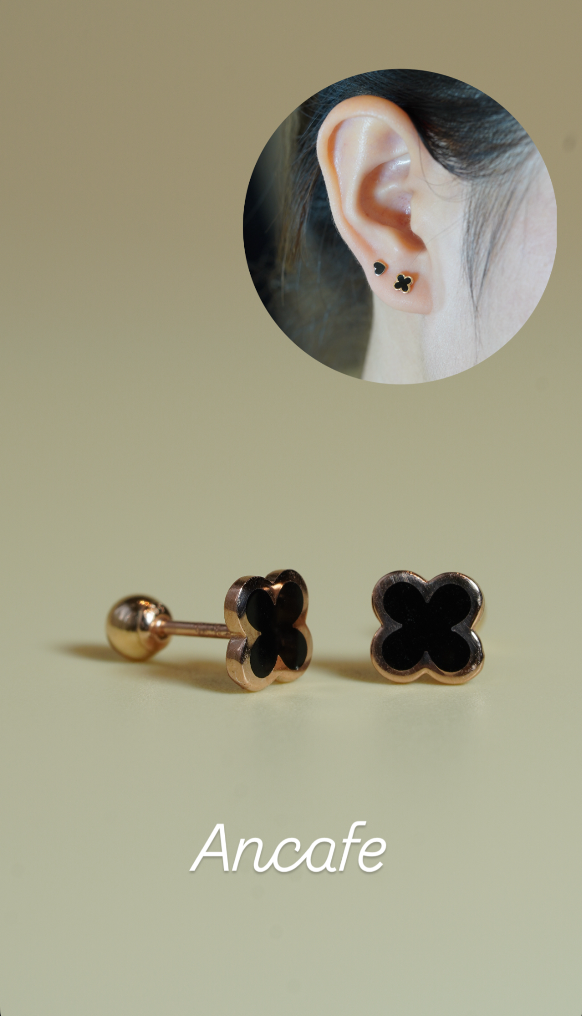 Hoa tai vàng 14k hoa đen 4 cánh to