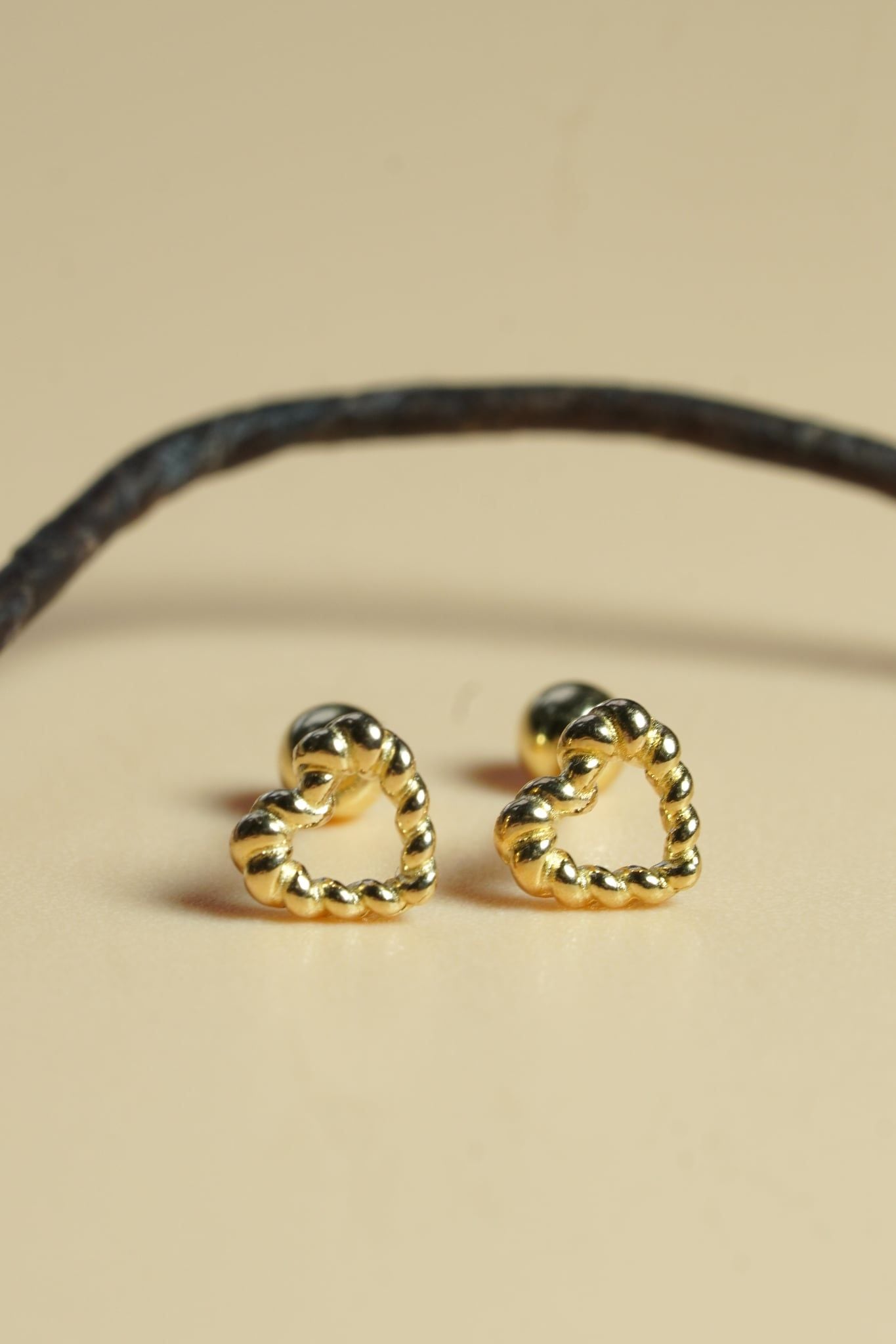 Hoa tai vàng 14k tim bi (ER-GLD-123)