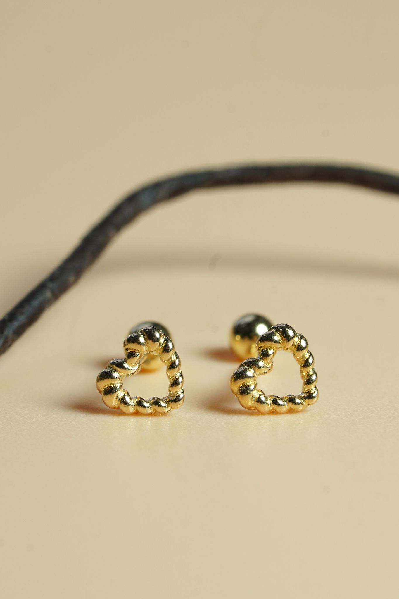 Hoa tai vàng 14k tim bi (ER-GLD-123)