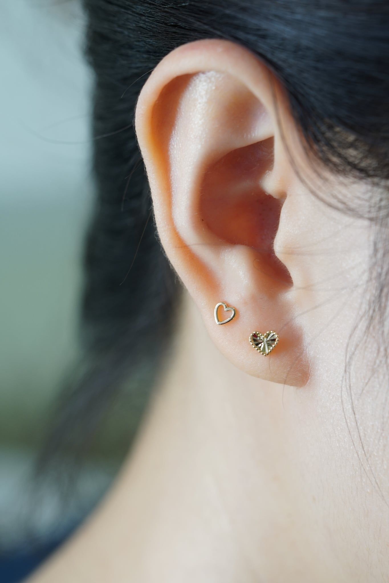 Hoa tai vàng 14k tim bi cutting ( ER-GLD- 128)