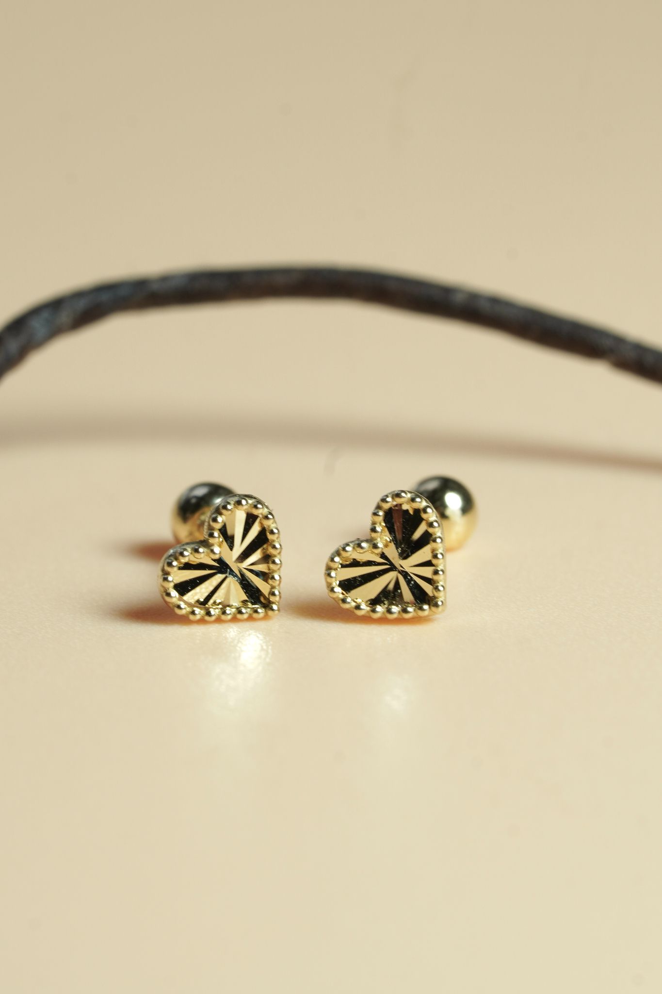 Hoa tai vàng 14k tim bi cutting ( ER-GLD- 128)