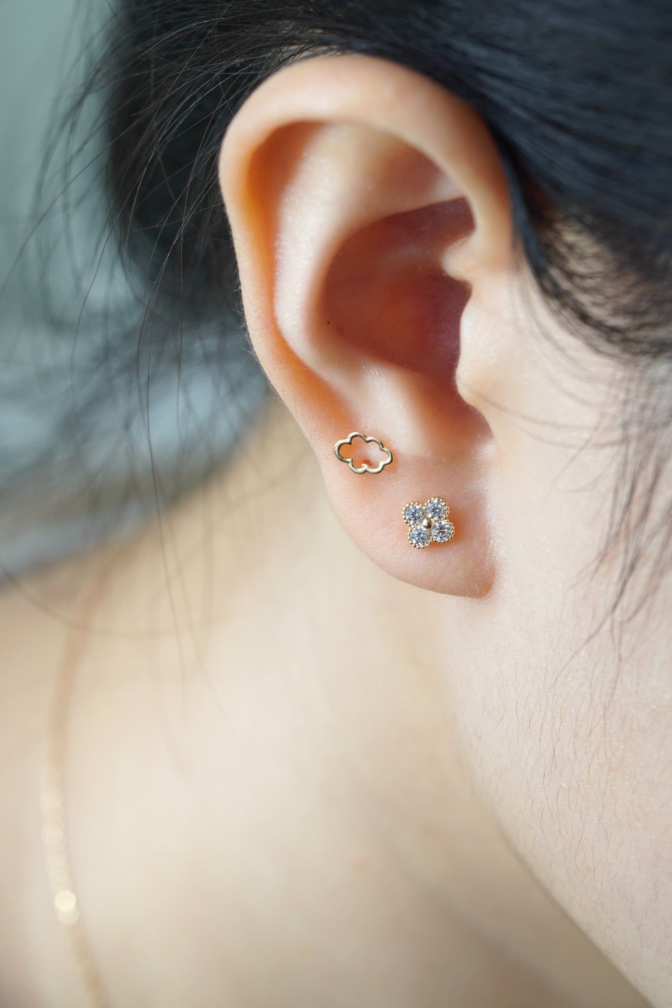 Hoa tai vàng 14K 4  lá đá ecz ( ER-GLD-133)