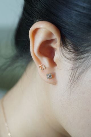  Hoa tai vàng 14K 4  lá đá ecz ( ER-GLD-133) 