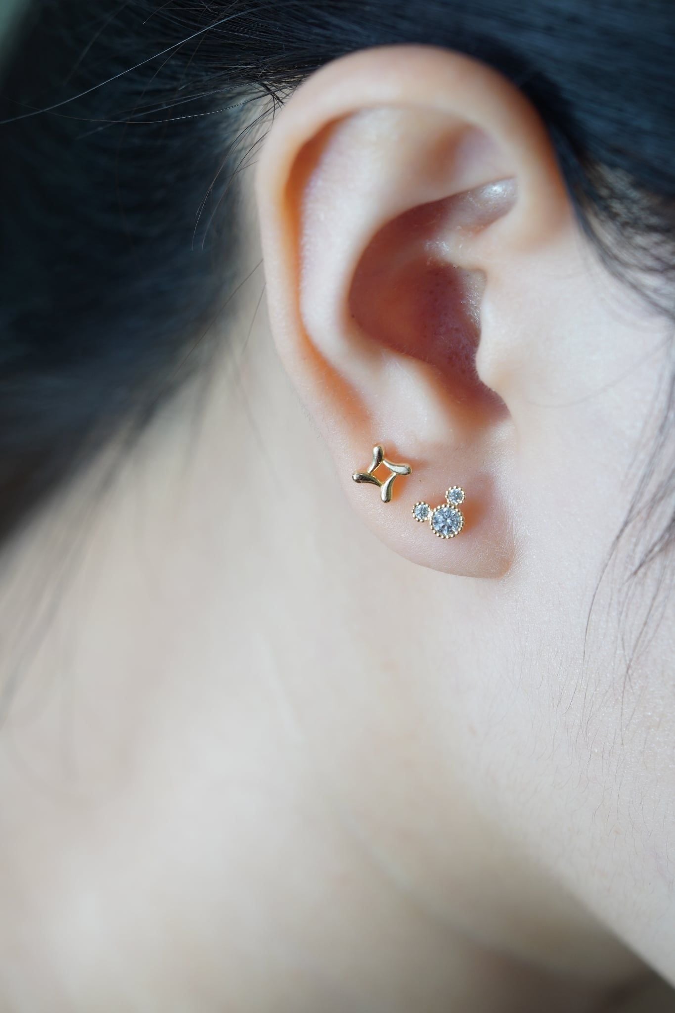 Hoa tai vàng 14K Puffy Cross ( ER-GLD-017 )
