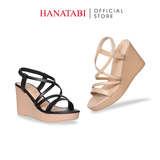 Giày Sandal Nữ Đế Xuồng PU Siêu Nhẹ Cao 9cm Hanatabi Quai Chéo Hậu Thun (35-39) Mã HNSDX9F1258
