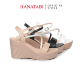Giày Sandal Nữ Đế Xuồng PU Siêu Nhẹ Cao 9cm Hanatabi Quai Ngang Hậu C (35-39) Mã HNSD9F1187