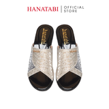 Dép Nữ Đế PU Đen Siêu Nhẹ Cao 5cm Hanatabi Quai Lưới Nhũ Bigsize (36-41) Mã HNDE5F1229