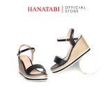Giày Sandal Nữ Đế Xuồng PU Siêu Nhẹ Cao 8cm Hanatabi Quai Ngang Hậu C (35-39) Mã HNSDX8F1221