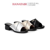 Dép Nữ Đế PU Đen Siêu Nhẹ Cao 5cm Hanatabi Quai Lưới Nhũ Đính Đá Bigsize (36-41) Mã HNDE5F1227