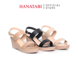 Giày Sandal Nữ Đế Xuồng PU Siêu Nhẹ Cao 7cm Hanatabi Quai Ngang Hậu Khóa Sau (35-39) Mã HNSDX7F1191