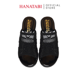 Dép Nữ Đế PU Đen Siêu Nhẹ Cao 5cm Hanatabi Quai Lưới Đính Đá Bigsize (36-41) Mã HNDE5F1228