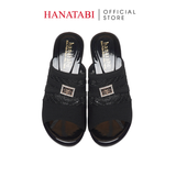 Dép Nữ Đế PU Đen Siêu Nhẹ Cao 5cm Hanatabi Quai Lưới Khóa Đính Đá Bigsize (36-41) Mã HNDE5F1226
