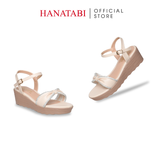 Giày Sandal Nữ Đế PU Siêu Nhẹ Cao 5cm Hanatabi Quai Ngang Nơ Đính Đá Hậu C (35-40) Mã HNSD5F1267