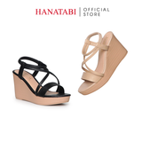 Giày Sandal Nữ Đế Xuồng PU Siêu Nhẹ Cao 9cm Hanatabi Quai Chéo Hậu Thun (35-39) Mã HNSDX9F1255
