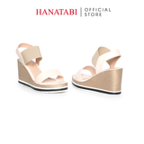 Giày Sandal Nữ Đế Xuồng PU Siêu Nhẹ Cao 8cm Hanatabi Quai Ngang Hậu Thun (35-39) Mã HNSDX8F1222