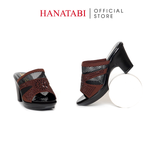 Dép Nữ Đế PU Đen Siêu Nhẹ Cao 7cm Hanatabi Quai Lưới Đính Đá Bigsize (36-41) Mã HNDE7F1230