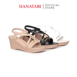 Giày Sandal Nữ Đế Xuồng PU Siêu Nhẹ Cao 7cm Hanatabi Quai Chéo Hậu Thun (35-39) Mã HNSDX7F1241