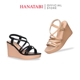 Giày Sandal Nữ Đế Xuồng PU Siêu Nhẹ Cao 9cm Hanatabi Quai Chéo Hậu Thun (35-39) Mã HNSDX9F1256