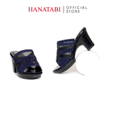 Dép Nữ Đế PU Đen Siêu Nhẹ Cao 7cm Hanatabi Quai Lưới Đính Đá Bigsize (36-41) Mã HNDE7F1230
