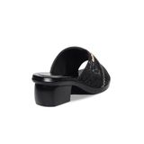 Dép Nữ Đế PU Đen Siêu Nhẹ Cao 5cm Hanatabi Quai Lưới Nhũ Đính Đá Bigsize (36-41) Mã HNDE5F1227