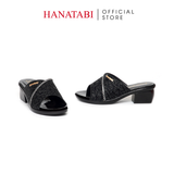 Dép Nữ Đế PU Đen Siêu Nhẹ Cao 5cm Hanatabi Quai Lưới Nhũ Đính Đá Bigsize (36-41) Mã HNDE5F1227